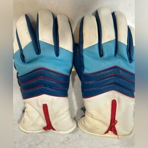 Blue and White Vintage Ski  Gloves with Red Accents
